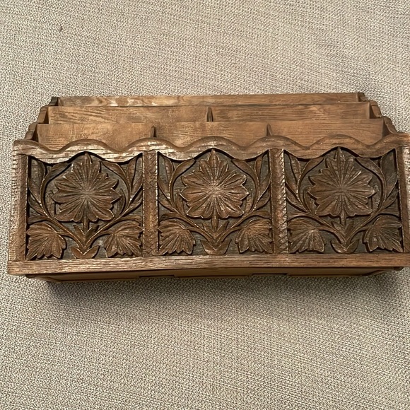 Vintage LERNER Faux Carved Wood Look Desk Organizer Mid Century Modern - Picture 3 of 12
